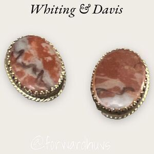 Whiting & Davis Co. Stone Cabochon Clip on Earrings